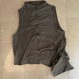 Sun Kim Asymmetrical Sleeveless Top Vest Neutral Taupe Grey-Small